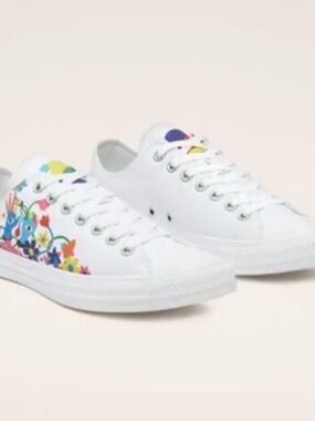 Converse White Low-Top Sneakers with Multicolor Floral Print- LGBTQ, Unisex- 🌈🌈🌈